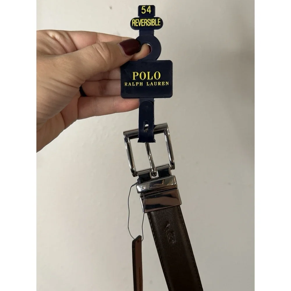Polo Ralph Lauren Reversible Leather Dress Belt Men's Size 54 Brown Cognac NWT‎